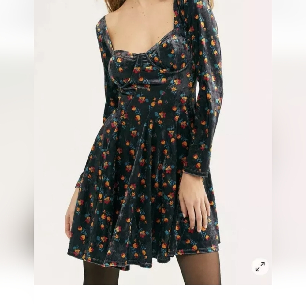 Free People Regina Velvet Floral Corset Inspired Mini Dress